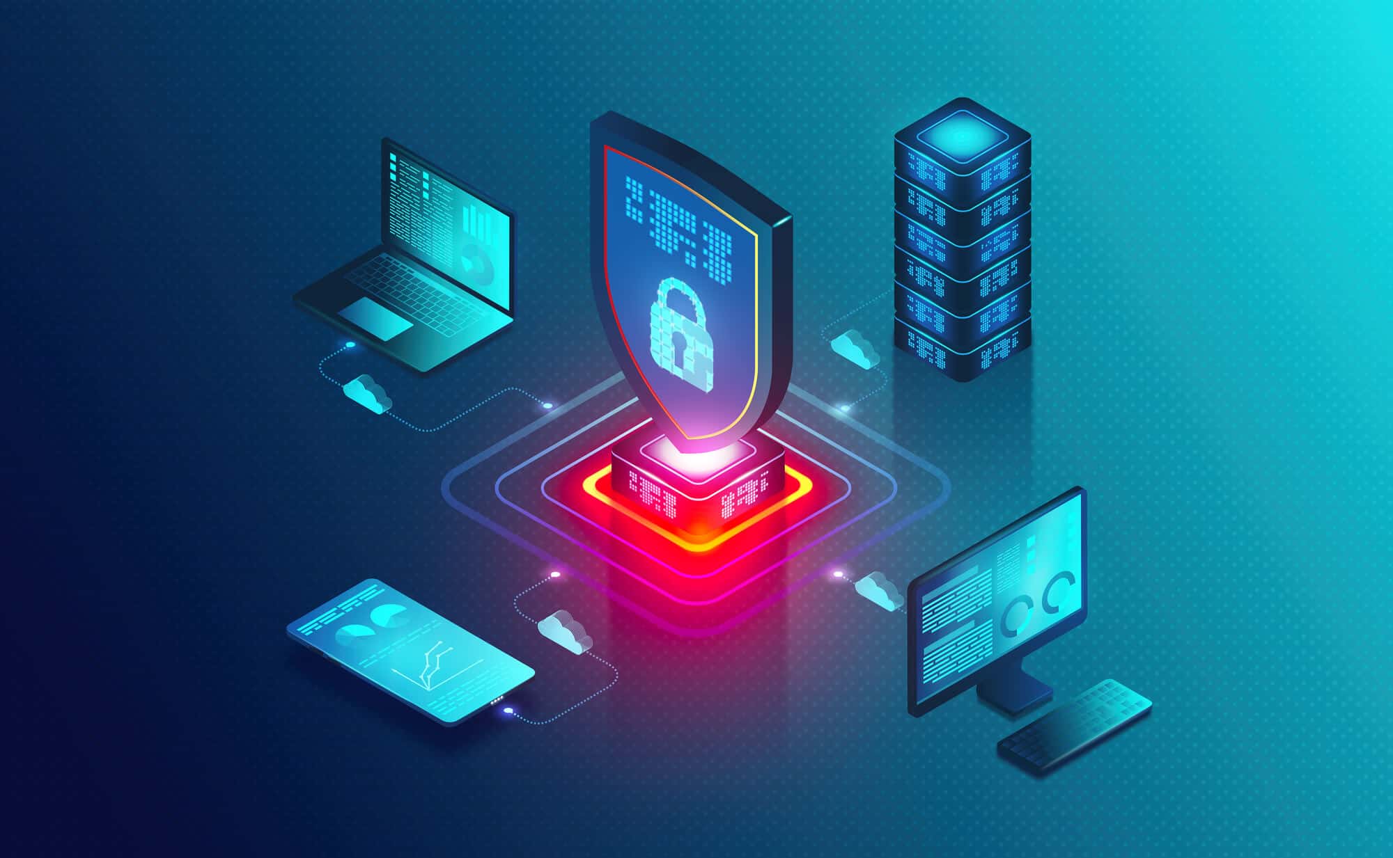 Cybersecurity concept with digital lock